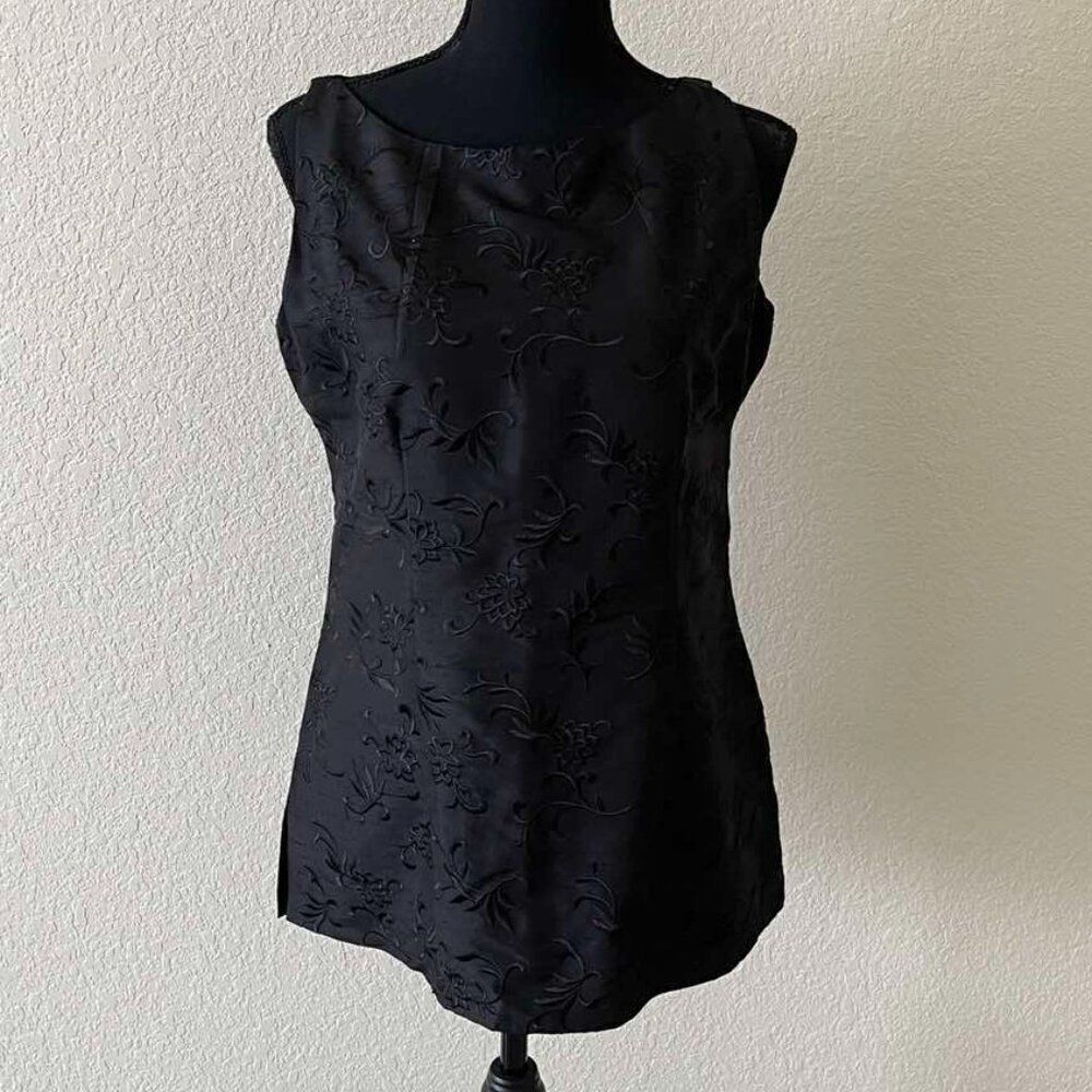 DANA BUCHMAN 100% Silk Black  Floral Tank  Women's Tops size 8P